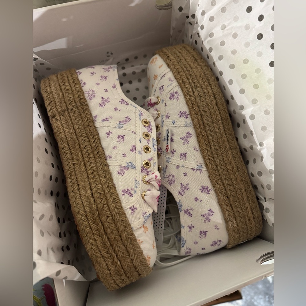🎉LAST PIECE🎉SUPERGA Flower Print Mix Sneakers With‎ Rope Platform - Picture 7 of 10